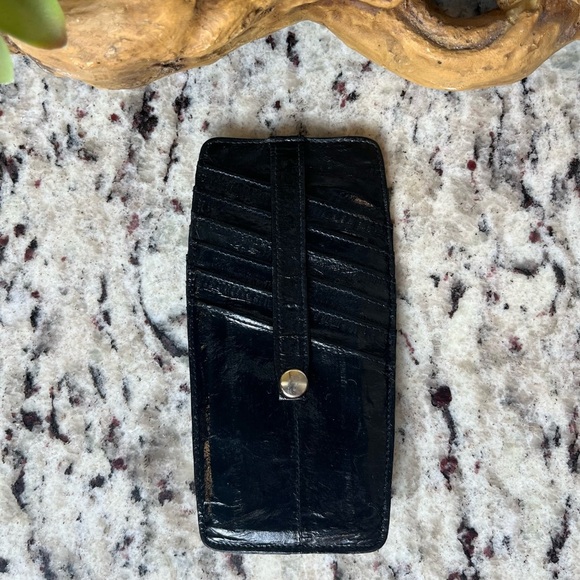 Vintage Eel Skin Wallet with Button Closure - Picture 2 of 4